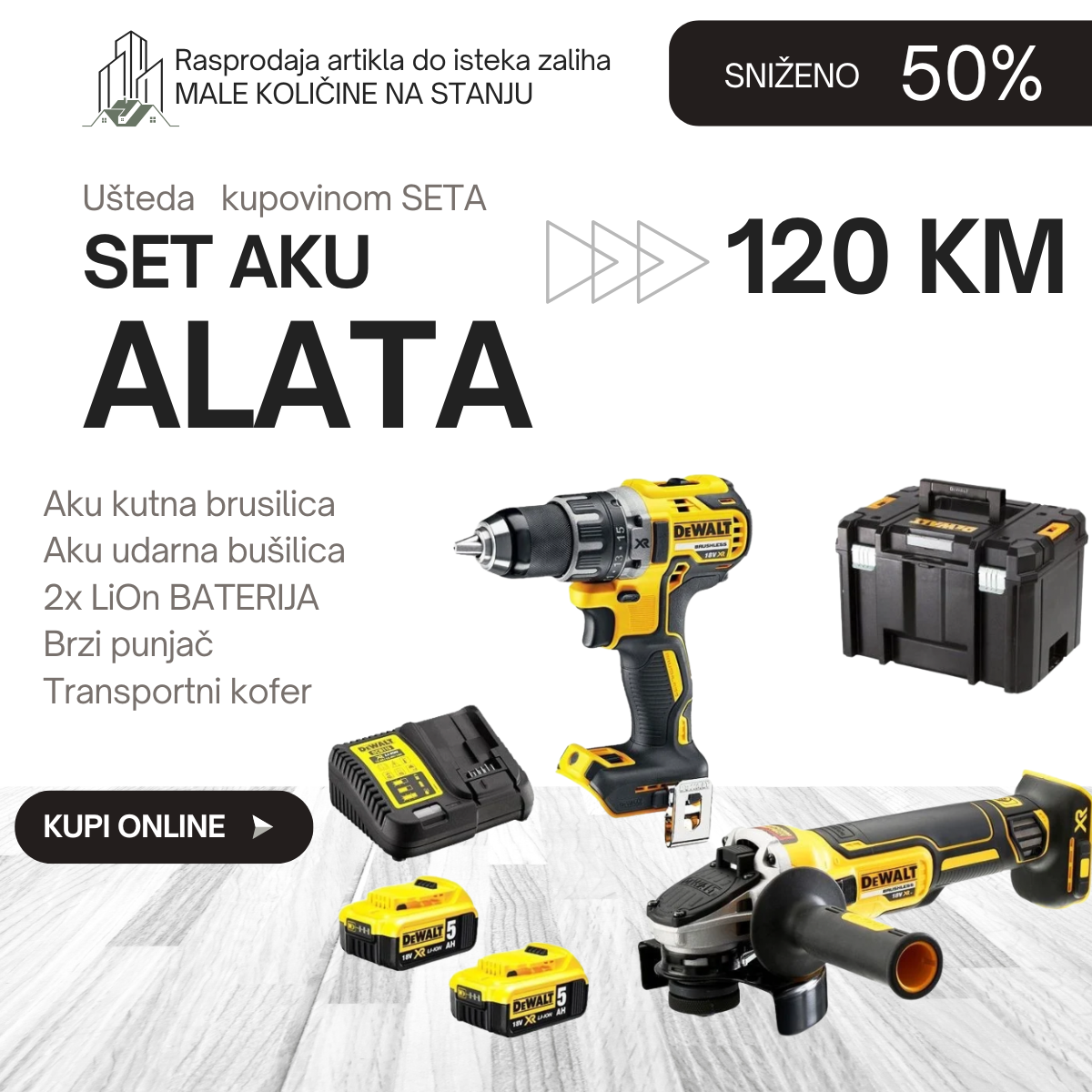 Aku ALAT - BUŠILICA + BRUSILICA u setu - SNIŽENO 50 %