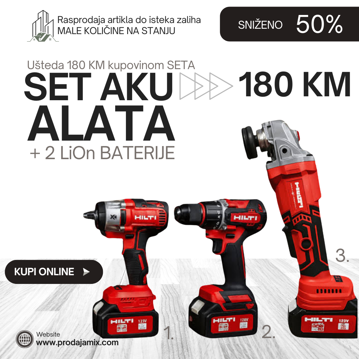 HILTI Profesionalni Set Alata 3u1 / Sa 3 LiON 128V Baterije